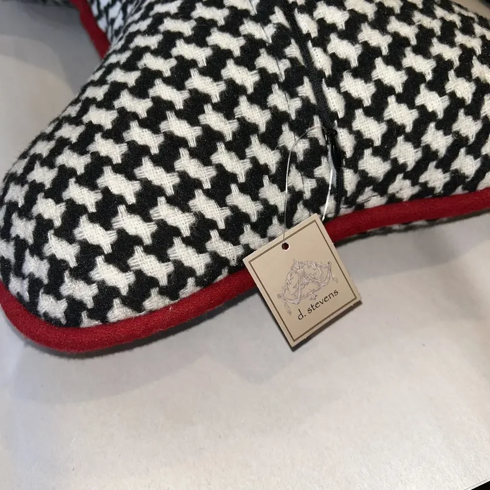 Dog Bone Shaped Novelty Pillow D Stevens Black And White Houndstooth Red Trim